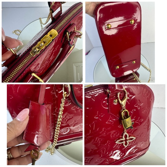 LOUIS VUITTON VERNIS PATENT LEATHER MONOGRAM ALMA GM RED GHW - Picture 10 of 13